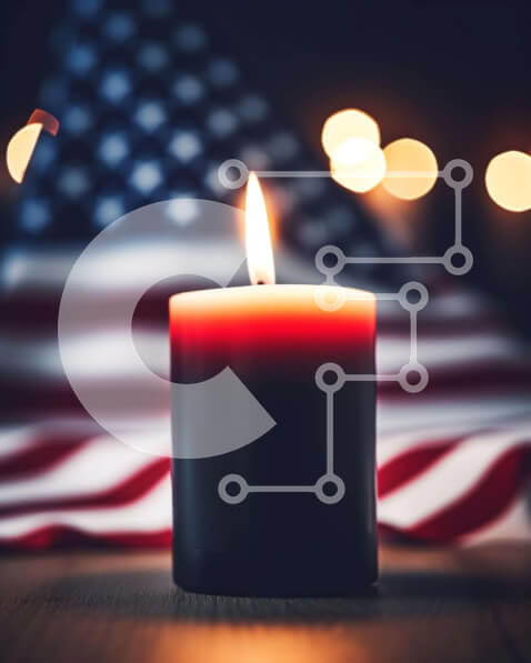 Intra Συλλεκτικό Ξύλινο Παζλ Plywood  4mm - Κερί και Αμερικανική Σημαία - Μνήμη Βετεράνων Σε Ξύλινο Κουτί - Διαστάσεις Puzzle: 10x10 cm – 25 κομμάτια