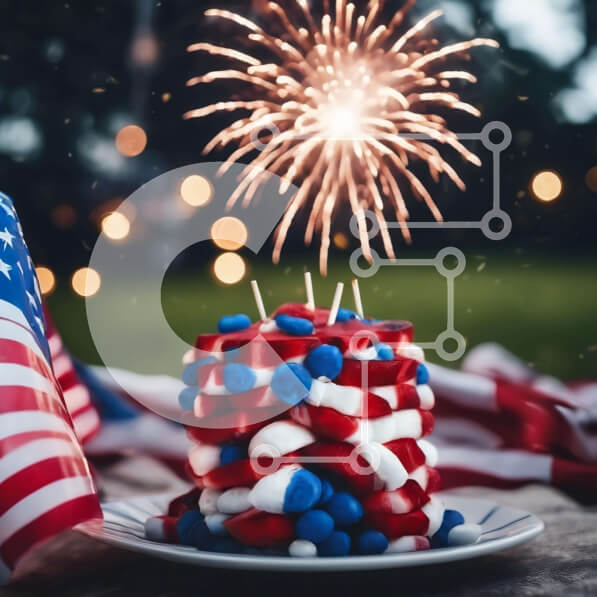 Intra Συλλεκτικό Ξύλινο Παζλ Plywood  4mm - Πατριωτική τούρτα με πυροτεχνήματα και αμερικανική σημαία Σε Ξύλινο Κουτί - Διαστάσεις: 10x10 cm – 25 κομμάτια