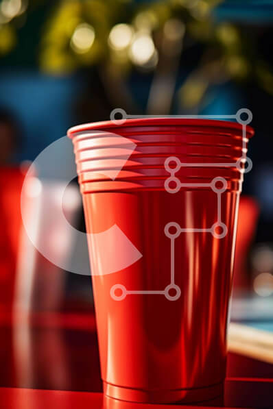 Intra Συλλεκτικό Ξύλινο Παζλ Plywood  4mm - Κόκκινα πλαστικά κύπελλα στο τραπέζι εξωτερικού χώρου Σε Ξύλινο Κουτί - Διαστάσεις: 10x10 cm – 25 κομμάτια