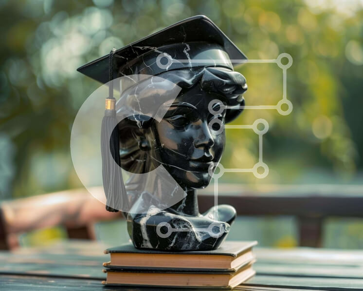 Intra Συλλεκτικό Ξύλινο Παζλ Plywood  4mm - Μαρμάρινο γλυπτό προτομής με καπέλο αποφοίτησης και βιβλία Σε Ξύλινο Κουτί - Διαστάσεις Puzzle: 10x10 cm – 25 κομμάτια