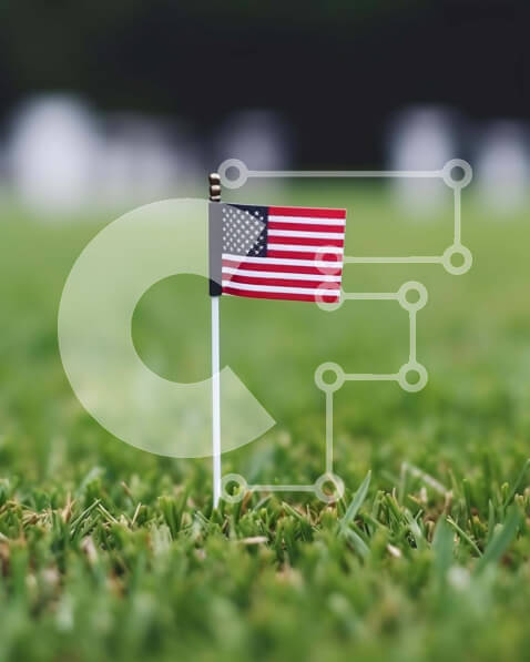 Intra Συλλεκτικό Ξύλινο Παζλ Plywood  4mm - Αμερικανική σημαία δίπλα στις ταφόπετρες Σε Ξύλινο Κουτί - Διαστάσεις: 10x10 cm – 25 κομμάτια