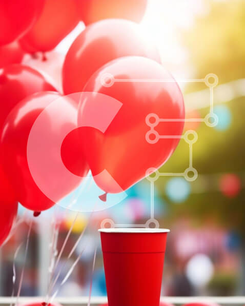 Intra Συλλεκτικό Ξύλινο Παζλ Plywood  4mm - Κόκκινα μπαλόνια και κύπελλα Σε Ξύλινο Κουτί - Διαστάσεις Puzzle: 10x10 cm – 25 κομμάτια