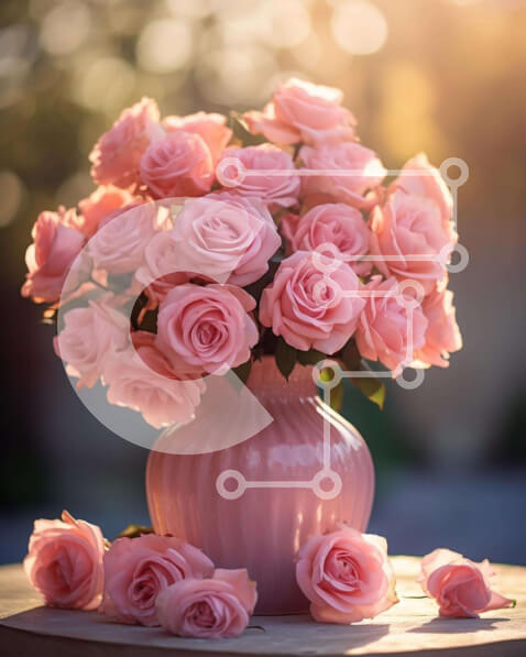 Intra Συλλεκτικό Ξύλινο Παζλ Plywood  4mm - Ροζ τριαντάφυλλα σε ροζ βάζο Σε Ξύλινο Κουτί - Διαστάσεις: 10x10 cm – 25 κομμάτια