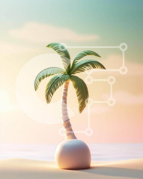 Intra Συλλεκτικό Ξύλινο Παζλ Plywood  4mm - τρισδιάστατος φοίνικας στην αμμώδη παραλία Σε Ξύλινο Κουτί - Διαστάσεις: 10x10 cm – 25 κομμάτια