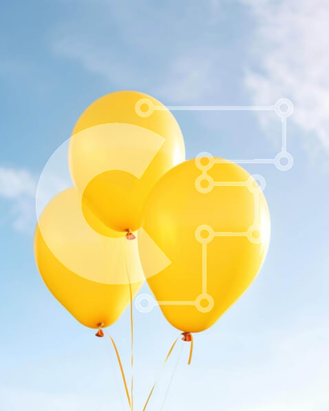 Intra Συλλεκτικό Ξύλινο Παζλ Plywood  4mm - Τρία κίτρινα μπαλόνια που επιπλέουν στον αέρα Σε Ξύλινο Κουτί - Διαστάσεις Puzzle: 10x10 cm – 25 κομμάτια