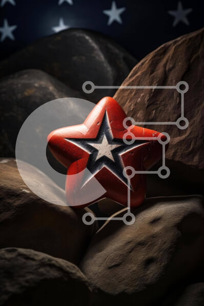 Intra Συλλεκτικό Ξύλινο Παζλ Plywood  4mm - Ερυθρός Αστέρας στους βράχους με την αμερικανική σημαία Σε Ξύλινο Κουτί - Διαστάσεις Puzzle: 10x10 cm – 25 κομμάτια