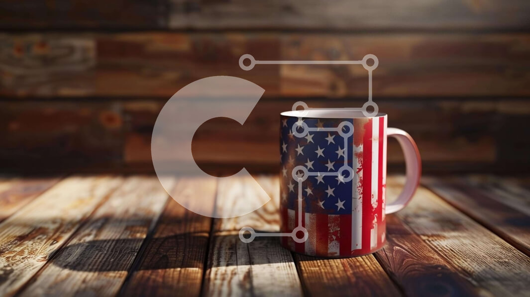 Intra Συλλεκτικό Ξύλινο Παζλ Plywood  4mm - Κόκκινη, λευκή και μπλε κούπα καφέ με σχέδιο αμερικανικής σημαίας Σε Ξύλινο Κουτί - Διαστάσεις: 10x10 cm – 25 κομμάτια