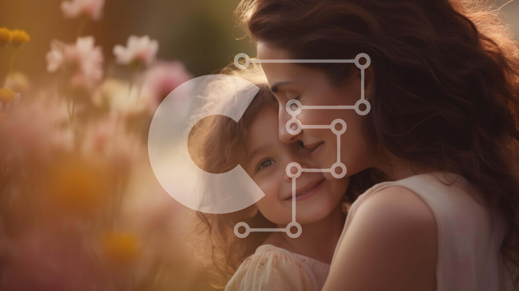 Intra Συλλεκτικό Ξύλινο Παζλ Plywood  4mm - Μητέρα και κόρη αγκαλιάζονται με λουλούδια στο φόντο Σε Ξύλινο Κουτί - Διαστάσεις Puzzle: 10x10 cm – 25 κομμάτια