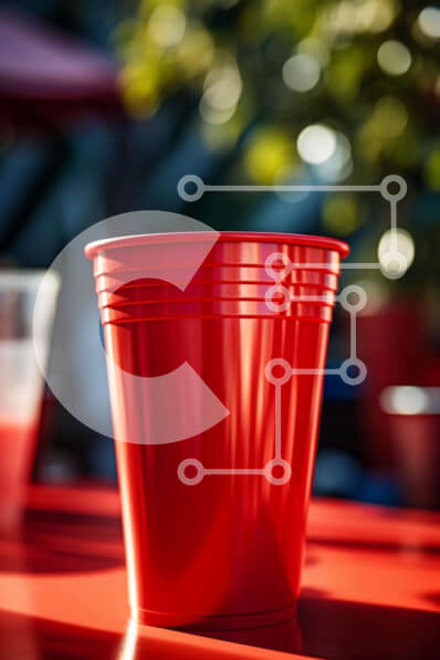 Σετ των 2 Intra Συλλεκτικό Ξύλινο Παζλ Plywood  4mm - Κόκκινα πλαστικά κύπελλα σε ένα τραπέζι Σε Ξύλινο Κουτί - Διαστάσεις: 10x10 cm – 25 κομμάτια