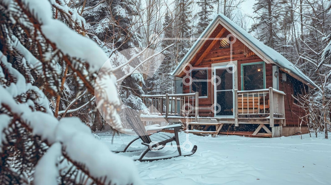 Intra Συλλεκτικό Ξύλινο Παζλ Plywood  4mm - Χειμερινή καμπίνα στο Snowy Woods με κουνιστή πολυθρόνα Σε Ξύλινο Κουτί - Διαστάσεις: 10x10 cm – 25 κομμάτια