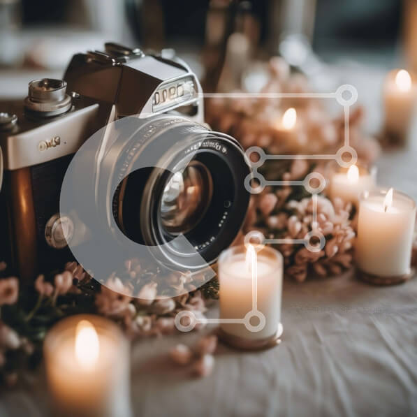 Intra Συλλεκτικό Ξύλινο Παζλ Plywood  4mm - Vintage κάμερα με κεριά και λουλούδια Σε Ξύλινο Κουτί - Διαστάσεις Puzzle: 10x10 cm – 25 κομμάτια