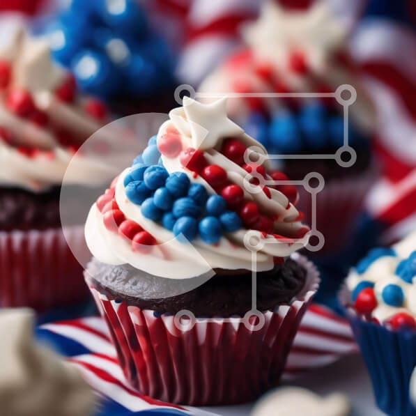 Intra Συλλεκτικό Ξύλινο Παζλ Plywood  4mm - Εορταστικά Cupcakes 4ης Ιουλίου Σε Ξύλινο Κουτί - Διαστάσεις: 10x10 cm – 25 κομμάτια
