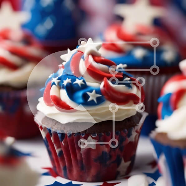 Σετ των 2 Intra Συλλεκτικό Ξύλινο Παζλ Plywood  4mm - Πατριωτικά cupcakes αμερικανικής σημαίας με αστέρια Σε Ξύλινο Κουτί - Διαστάσεις: 10x10 cm – 25 κομμάτια