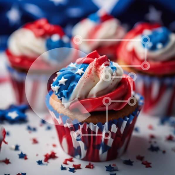 Σετ των 2 Intra Συλλεκτικό Ξύλινο Παζλ Plywood  4mm - Πατριωτικά Cupcakes για τις 4 Ιουλίου Σε Ξύλινο Κουτί - Διαστάσεις: 10x10 cm – 25 κομμάτια