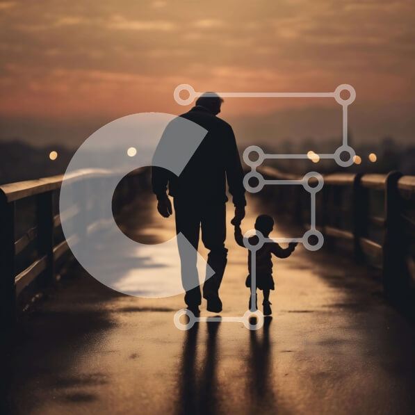 Intra Συλλεκτικό Ξύλινο Παζλ Plywood  4mm - Ηλικιωμένος άνδρας και παιδί που περπατούν στη γέφυρα Σε Ξύλινο Κουτί - Διαστάσεις Puzzle: 10x10 cm – 25 κομμάτια