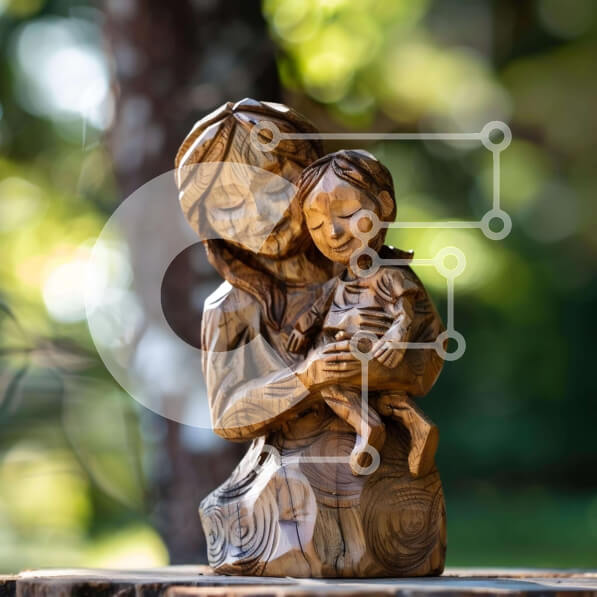 Intra Συλλεκτικό Ξύλινο Παζλ Plywood  4mm - Ξύλινο άγαλμα της ηλικιωμένης γυναίκας και του μικρού παιδιού Σε Ξύλινο Κουτί - Διαστάσεις Puzzle: 10x10 cm – 25 κομμάτια