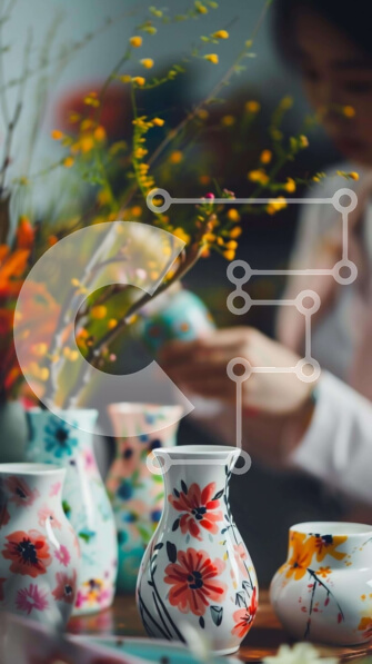 Intra Συλλεκτικό Ξύλινο Παζλ Plywood  4mm - Γυναίκα που εργάζεται με πολύχρωμα κεραμικά βάζα Σε Ξύλινο Κουτί - Διαστάσεις Puzzle: 10x10 cm – 25 κομμάτια