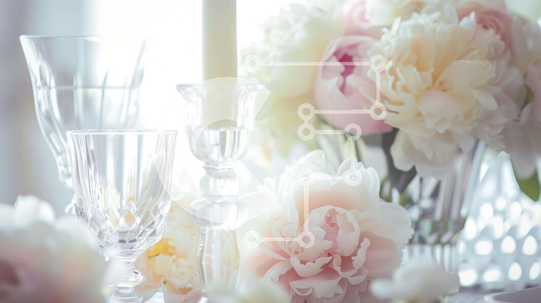 Σετ των 2 Intra Συλλεκτικό Ξύλινο Παζλ Plywood  4mm - Κομψά στρωμένη τραπεζαρία με λευκά και ροζ λουλούδια Σε Ξύλινο Κουτί - Διαστάσεις: 10x10 cm – 25 κομμάτια