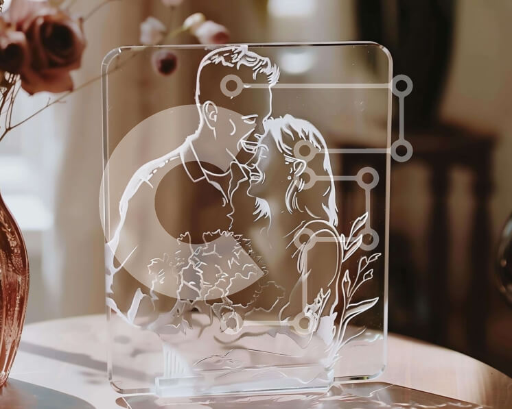 Intra Συλλεκτικό Ξύλινο Παζλ Plywood  4mm - Γυάλινο γλυπτό με εικόνα ανθρώπων που αγκαλιάζονται και φιλιούνται Σε Ξύλινο Κουτί - Διαστάσεις Puzzle: 10x10 cm – 25 κομμάτια