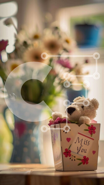 Intra Συλλεκτικό Ξύλινο Παζλ Plywood  4mm - Αρκουδάκι και λουλούδια με τη σημείωση "Miss You". Σε Ξύλινο Κουτί - Διαστάσεις Puzzle: 10x10 cm – 25 κομμάτια