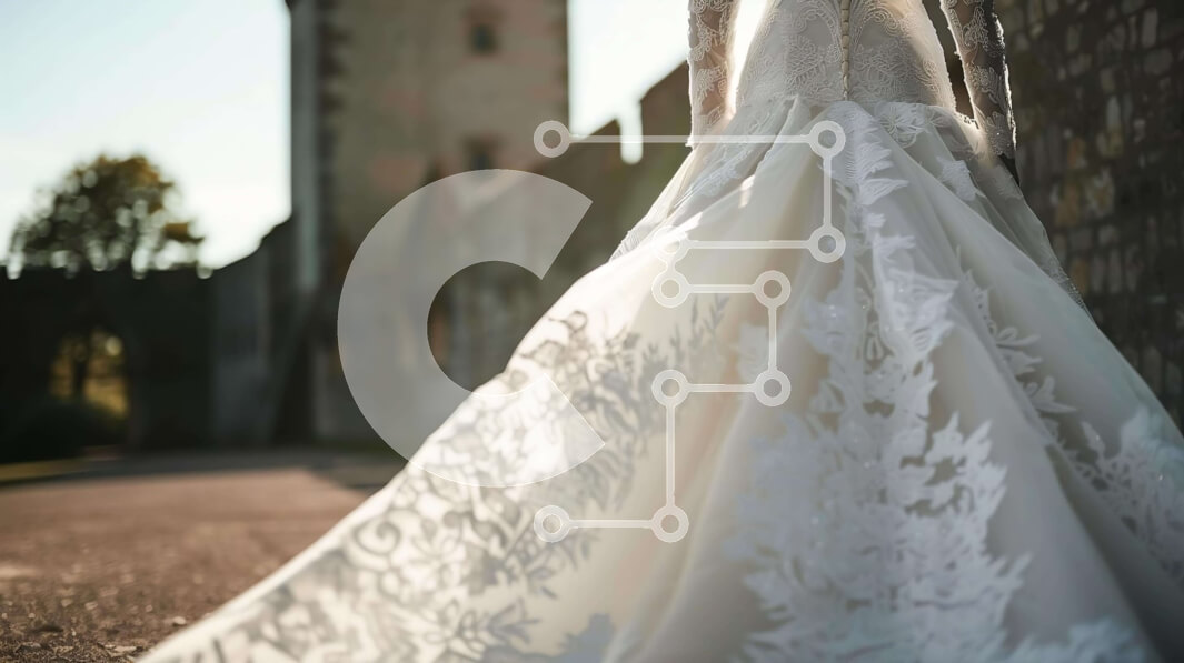 Intra Συλλεκτικό Ξύλινο Παζλ Plywood  4mm - Νυφικό με λευκή δαντέλα δίπλα στο παλιό κάστρο Σε Ξύλινο Κουτί - Διαστάσεις Puzzle: 10x10 cm – 25 κομμάτια