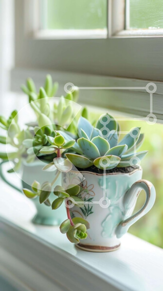 Σετ των 2 Intra Συλλεκτικό Ξύλινο Παζλ Plywood  4mm - Κεραμικά κύπελλα με παχύφυτα Σε Ξύλινο Κουτί - Διαστάσεις: 10x10 cm – 25 κομμάτια