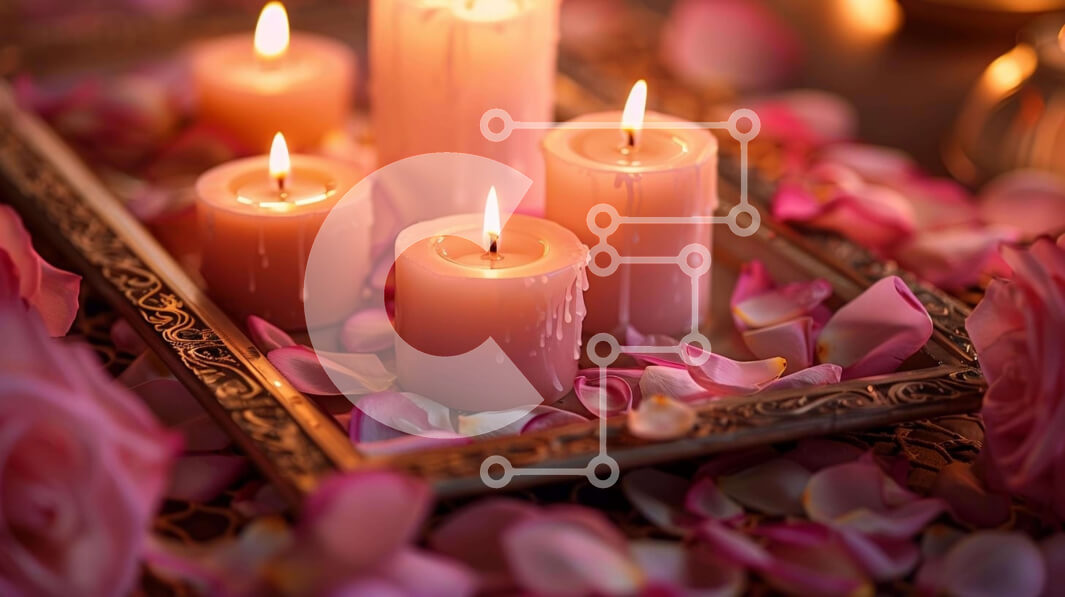 Σετ των 2 Intra Συλλεκτικό Ξύλινο Παζλ Plywood  4mm - Δίσκος με τέσσερα ροζ κεριά σε ροδοπέταλα Σε Ξύλινο Κουτί - Διαστάσεις: 10x10 cm – 25 κομμάτια