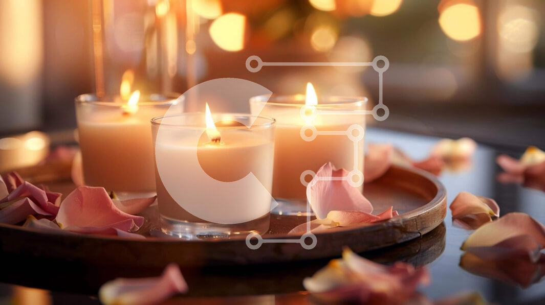 Σετ των 2 Intra Συλλεκτικό Ξύλινο Παζλ Plywood  4mm - Ήρεμη επίδειξη αναμμένων κεριών σε ξύλινο δίσκο με ροδοπέταλα Σε Ξύλινο Κουτί - Διαστάσεις: 10x10 cm – 25 κομμάτια