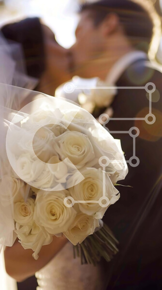 Intra Συλλεκτικό Ξύλινο Παζλ Plywood  4mm - Ρομαντικό νιόπαντρο φιλί με λευκά τριαντάφυλλα Σε Ξύλινο Κουτί - Διαστάσεις Puzzle: 10x10 cm – 25 κομμάτια