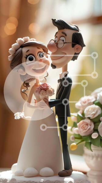 Intra Συλλεκτικό Ξύλινο Παζλ Plywood  4mm - Κινούμενα σχέδια για γαμήλια τούρτα για νύφη και γαμπρό Σε Ξύλινο Κουτί - Διαστάσεις Puzzle: 10x10 cm – 25 κομμάτια