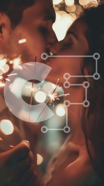 Intra Συλλεκτικό Ξύλινο Παζλ Plywood  4mm - Ρομαντικό ζευγάρι που φιλιέται με βεγγαλικά Σε Ξύλινο Κουτί - Διαστάσεις Puzzle: 10x10 cm – 25 κομμάτια