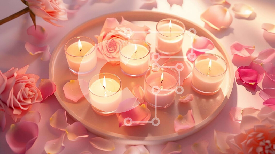 Intra Συλλεκτικό Ξύλινο Παζλ Plywood  4mm - Ρομαντικό λευκό πιάτο με κεριά και ροζ ροδοπέταλα Σε Ξύλινο Κουτί - Διαστάσεις Puzzle: 10x10 cm – 25 κομμάτια