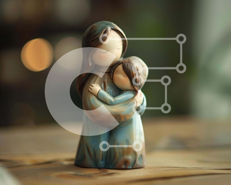 Intra Συλλεκτικό Ξύλινο Παζλ Plywood  4mm - Ειδώλιο μητέρας και παιδιού σε ξύλινο τραπέζι Σε Ξύλινο Κουτί - Διαστάσεις Puzzle: 10x10 cm – 25 κομμάτια