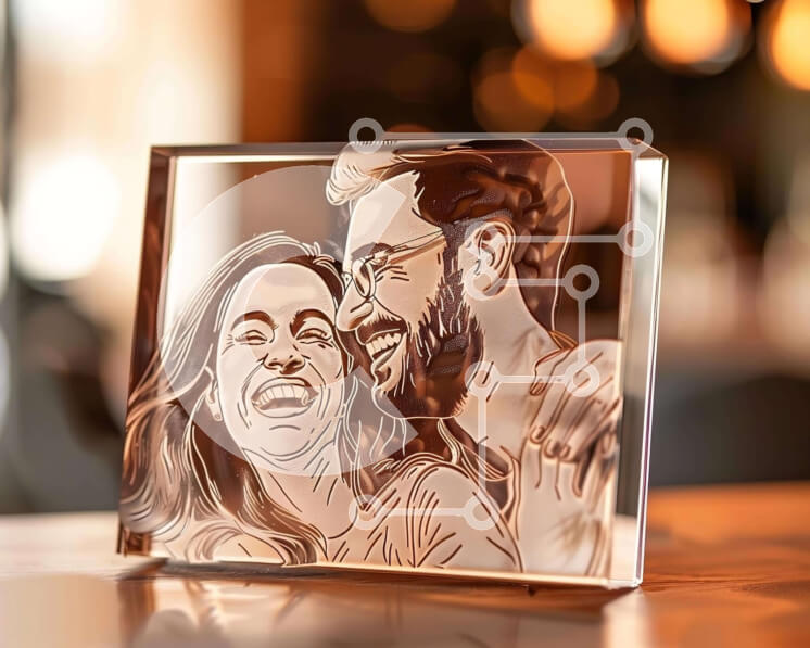 Intra Συλλεκτικό Ξύλινο Παζλ Plywood  4mm - Δύο άτομα σε ακρυλικό μπλοκ Σε Ξύλινο Κουτί - Διαστάσεις Puzzle: 10x10 cm – 25 κομμάτια