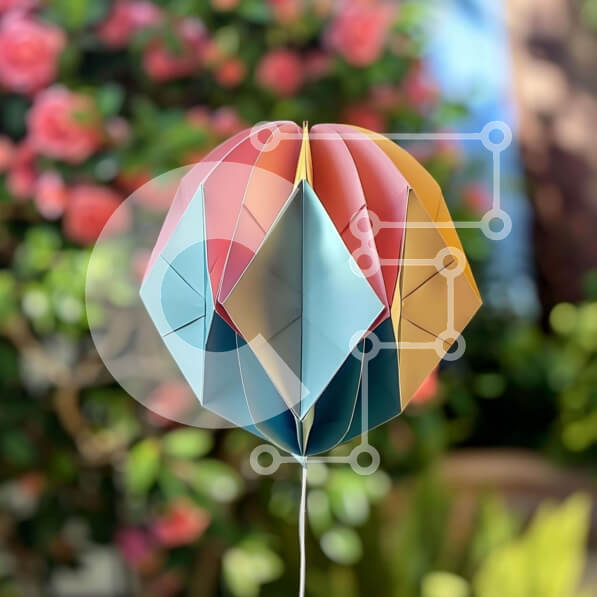 Intra Συλλεκτικό Ξύλινο Παζλ Plywood  4mm - Πολύχρωμη μπάλα Origami με λουλούδια και φυτά Σε Ξύλινο Κουτί - Διαστάσεις Puzzle: 10x10 cm – 25 κομμάτια