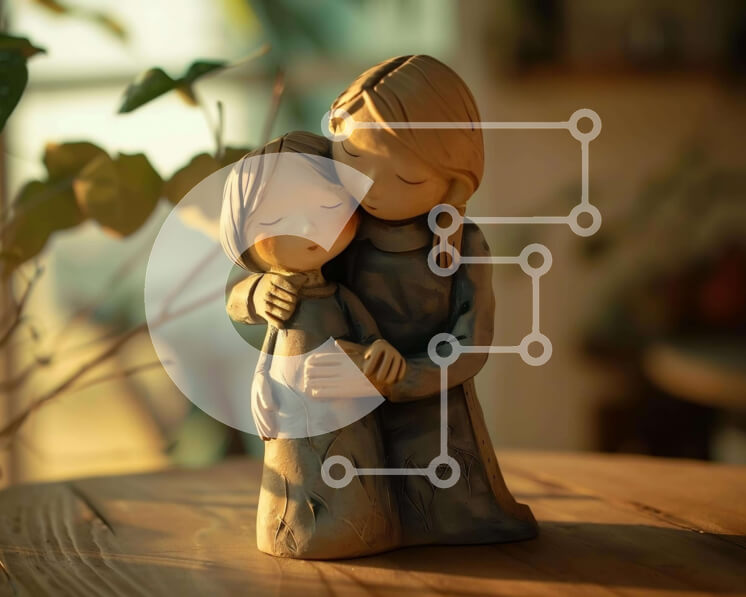 Intra Συλλεκτικό Ξύλινο Παζλ Plywood  4mm - Ειδώλιο δύο ανθρώπων που αγκαλιάζονται σε ξύλινο τραπέζι Σε Ξύλινο Κουτί - Διαστάσεις Puzzle: 10x10 cm – 25 κομμάτια