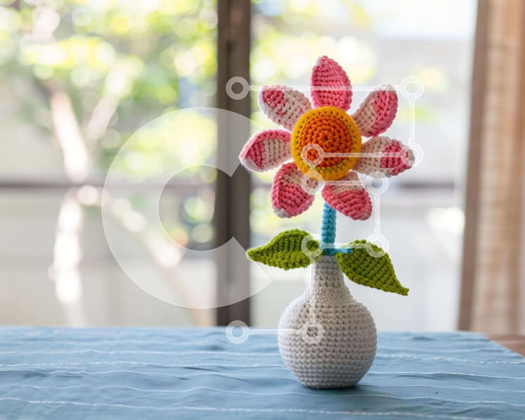 Intra Συλλεκτικό Ξύλινο Παζλ Plywood  4mm - Κροσέ λουλούδι σε λευκό βάζο Σε Ξύλινο Κουτί - Διαστάσεις Puzzle: 10x10 cm – 25 κομμάτια