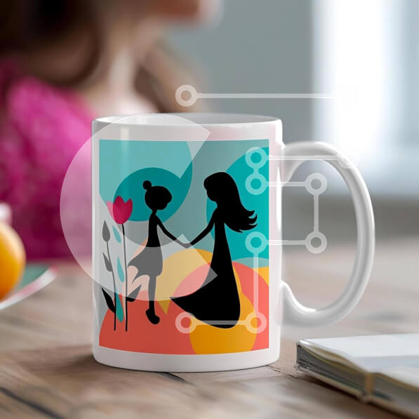 Intra Συλλεκτικό Ξύλινο Παζλ Plywood  4mm - Λευκή κούπα καφέ με σιλουέτες γυναικών και λουλουδιών Σε Ξύλινο Κουτί - Διαστάσεις Puzzle: 10x10 cm – 25 κομμάτια