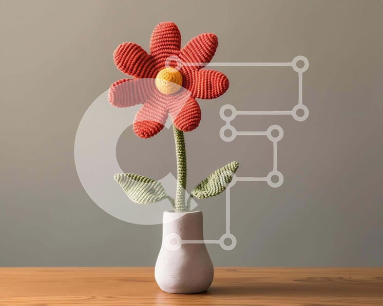 Intra Συλλεκτικό Ξύλινο Παζλ Plywood  4mm - Κροσέ λουλούδι σε λευκό βάζο Σε Ξύλινο Κουτί - Διαστάσεις: 10x10 cm – 25 κομμάτια