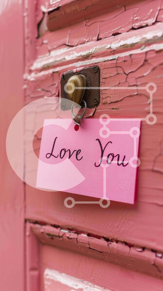 Intra Συλλεκτικό Ξύλινο Παζλ Plywood  4mm - Ροζ πόρτα με νότα «Love You» και παλιομοδίτικο πόμολο πόρτας Σε Ξύλινο Κουτί - Διαστάσεις Puzzle: 10x10 cm – 25 κομμάτια