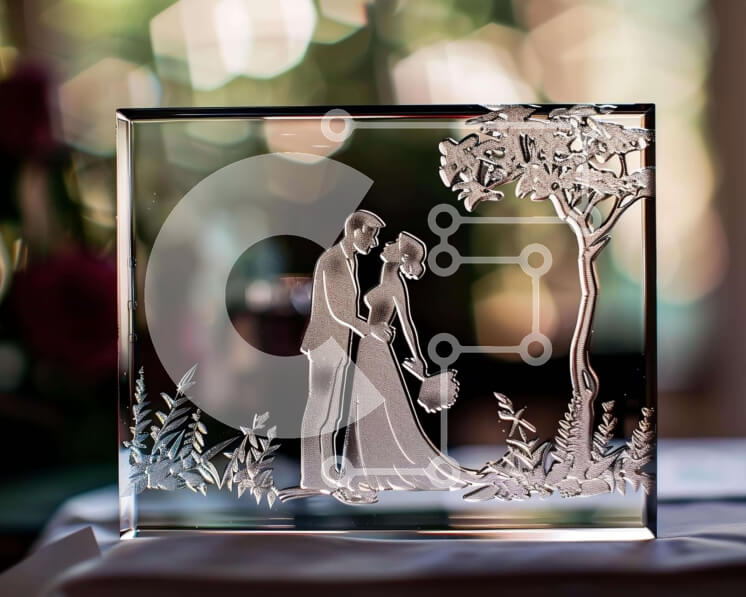 Intra Συλλεκτικό Ξύλινο Παζλ Plywood  4mm - Γυάλινο γλυπτό ρομαντικού ζευγαριού Σε Ξύλινο Κουτί - Διαστάσεις Puzzle: 10x10 cm – 25 κομμάτια