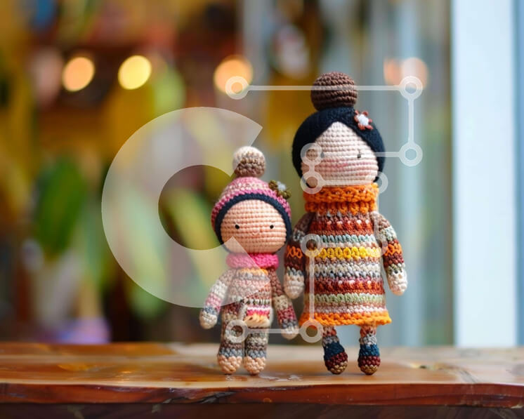 Intra Συλλεκτικό Ξύλινο Παζλ Plywood  4mm - Κροσέ κούκλες σε ξύλινο τραπέζι Σε Ξύλινο Κουτί - Διαστάσεις: 10x10 cm – 25 κομμάτια