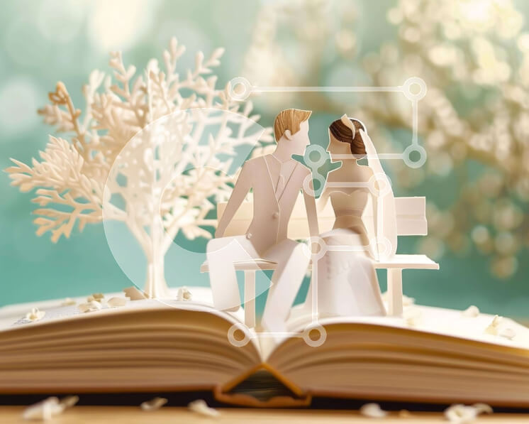 Intra Συλλεκτικό Ξύλινο Παζλ Plywood  4mm - Χαρτί κομμένα νεόνυμφοι που γιορτάζουν την αγάπη και τη συντροφικότητα Σε Ξύλινο Κουτί - Διαστάσεις Puzzle: 10x10 cm – 25 κομμάτια