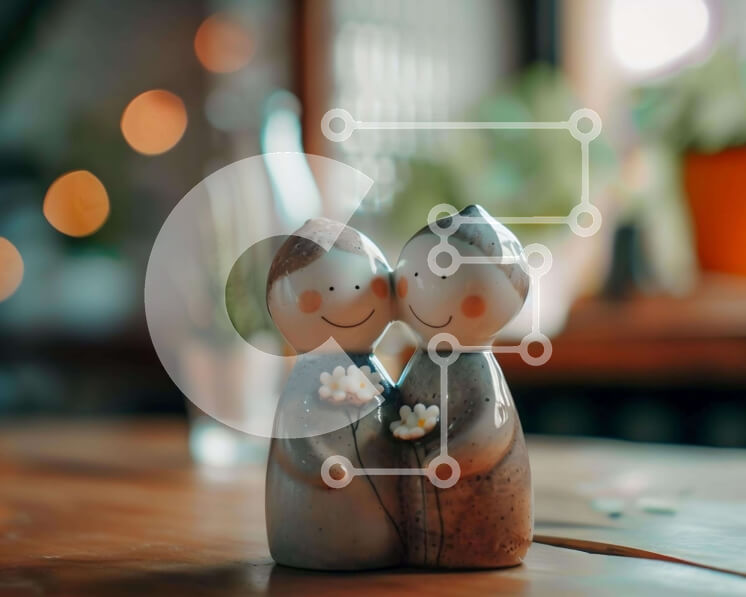 Intra Συλλεκτικό Ξύλινο Παζλ Plywood  4mm - Ρομαντικά ειδώλια με μπουκέτο λουλούδια Σε Ξύλινο Κουτί - Διαστάσεις Puzzle: 10x10 cm – 25 κομμάτια