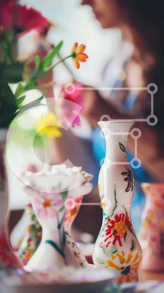 Intra Συλλεκτικό Ξύλινο Παζλ Plywood  4mm - Γυναίκα με πολύχρωμα βάζα στο δωμάτιο Σε Ξύλινο Κουτί - Διαστάσεις Puzzle: 10x10 cm – 25 κομμάτια