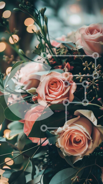 Intra Συλλεκτικό Ξύλινο Παζλ Plywood  4mm - Μπουκέτο με ροζ τριαντάφυλλα με πράσινα φύλλα και φωτάκια Σε Ξύλινο Κουτί - Διαστάσεις Puzzle: 10x10 cm – 25 κομμάτια