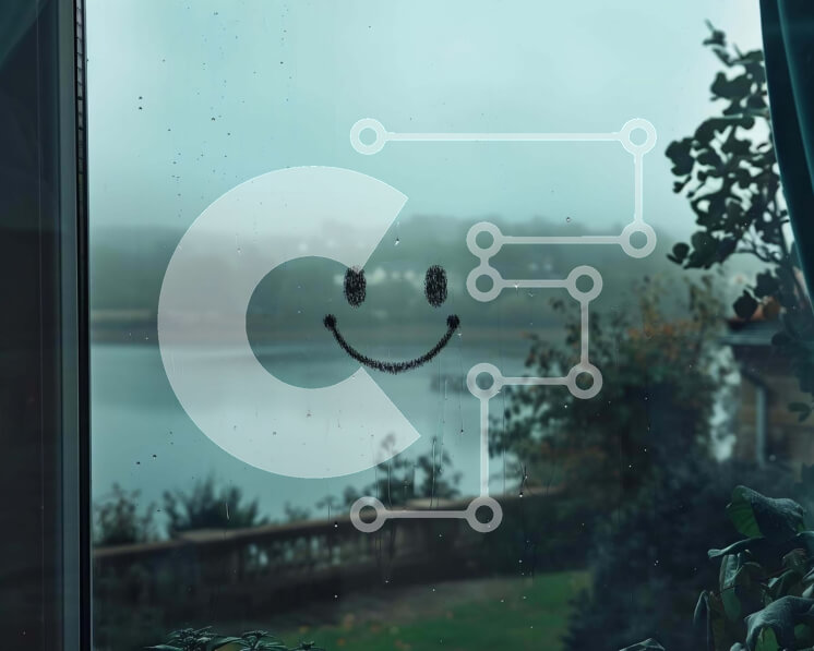 Intra Συλλεκτικό Ξύλινο Παζλ Plywood  4mm - Smiley Face σε ομιχλώδες παράθυρο με θέα στο νερό Σε Ξύλινο Κουτί - Διαστάσεις Puzzle: 10x10 cm – 25 κομμάτια