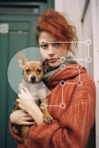 Intra Συλλεκτικό Ξύλινο Παζλ Plywood  4mm - Γυναίκα με κόκκινα μαλλιά που κρατά πορτοκαλί σκύλο Σε Ξύλινο Κουτί - Διαστάσεις Puzzle: 10x10 cm – 25 κομμάτια