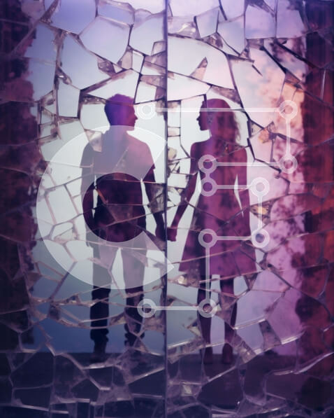 Intra Συλλεκτικό Ξύλινο Παζλ Plywood  4mm - Άνδρας και γυναίκα που κρατούν τα χέρια μπροστά από θρυμματισμένο γυαλί Σε Ξύλινο Κουτί - Διαστάσεις Puzzle: 10x10 cm – 25 κομμάτια