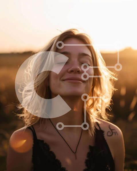 Σετ των 2 Intra Συλλεκτικό Ξύλινο Παζλ Plywood  4mm - Χαμογελαστή γυναίκα σε ένα ανοιχτό πεδίο στο ηλιοβασίλεμα Σε Ξύλινο Κουτί - Διαστάσεις: 10x10 cm – 25 κομμάτια